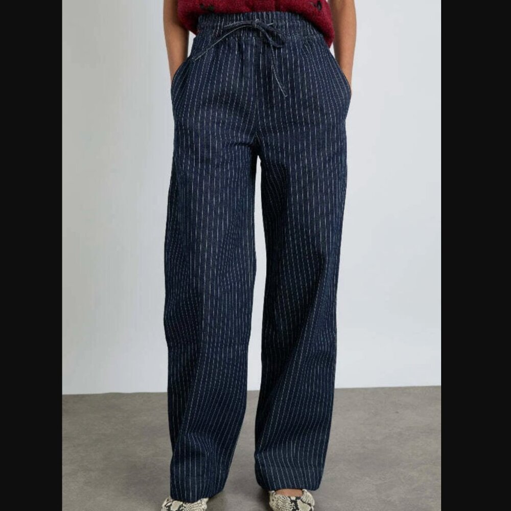 DAMSON MADDER RAFE JEANS IN NAVY PINSTRIPE SIZE UK 8